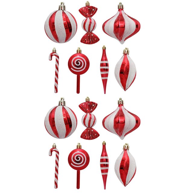 14 adornos navideños colgantes, bolas de bastón de caramelo de menta, divertida decoración navideña para árbol de Navidad, festivales, manualidades, suministros para fiestas, recuerdos.