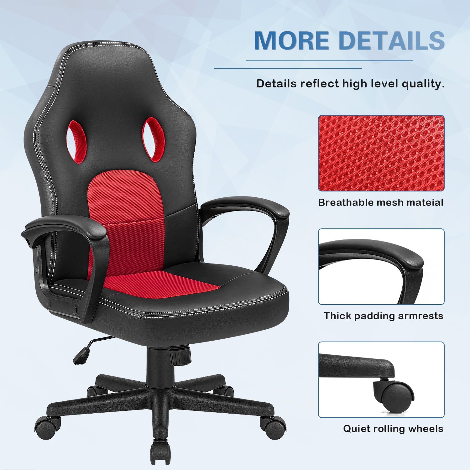 Lacoo Faux Leather Computer Gaming Chair Office Desk Chair with Lumbar Support, Red