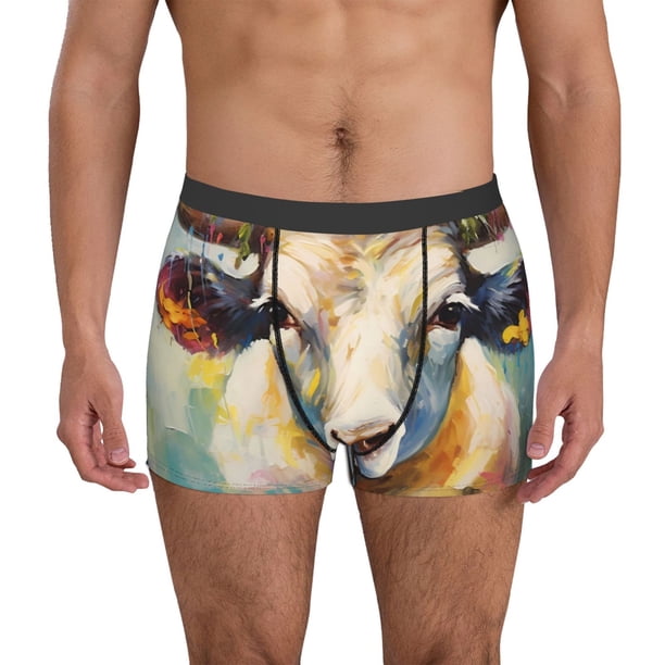 Fotbe Oil Painting Flower Cow Calzoncillos Tipo Boxer con Bolsa de Soporte Total para Hombre, X-Temp Fresco, Transpirable y de Secado Rápido-XX-Large