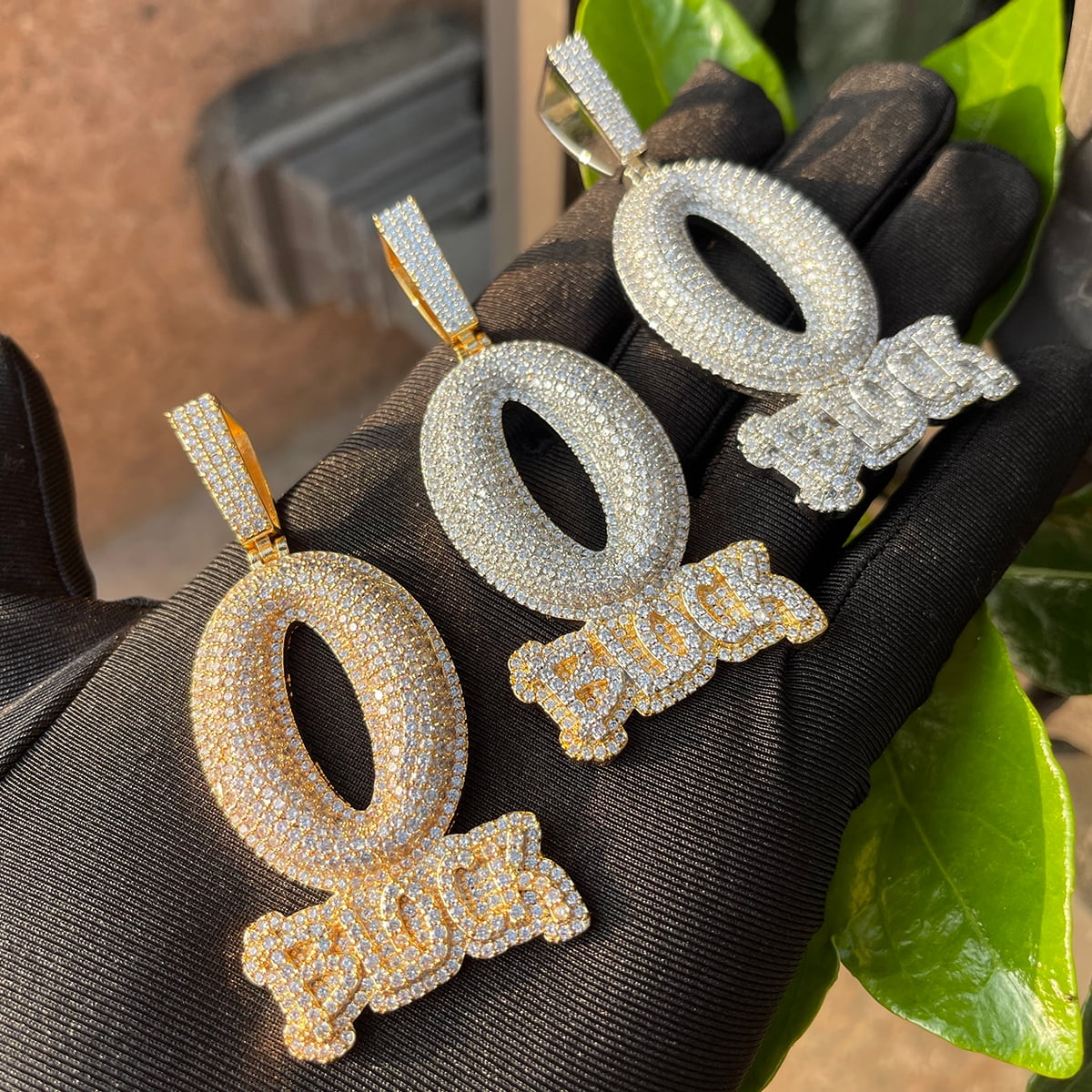 DUBSS Iced Out O Block Pendant, Real Gold Plated, Cubic Zirconia