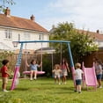 thumbnail image 3 of Swing Set for Kids Outdoor – Heavy-Duty Metal Swing Set with Slide, Backyard Playset Holds Up to 440lbs, for Ages 3-8,Pink,Blue, 3 of 12