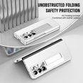 thumbnail image 7 of ELEHOLD For Samsung Galaxy Z Fold 7 Rugged Full Body Case,Premium Lychee Texture PU Leather Cover with Built-in Front Screen Protector Metal Foldable Kickstand Shockproof Phone Case , Silver, 7 of 7