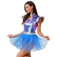 thumbnail image 2 of YiZYiF Costume de Cosplay Alien pour Femmes, Robe à Empiècements Métalliques avec Culotte Intégrée pour Fête d'Halloween, Bleu, G, 2 of 7