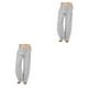 thumbnail image 4 of Minnieouse Pantalones de mujer Color sólido Suelto Cintura alta Casual Niñas Señoras Verano Transpirable Lino Pantalón largo Ropa Gris Gris XXXL 2Conjunto, 4 of 6