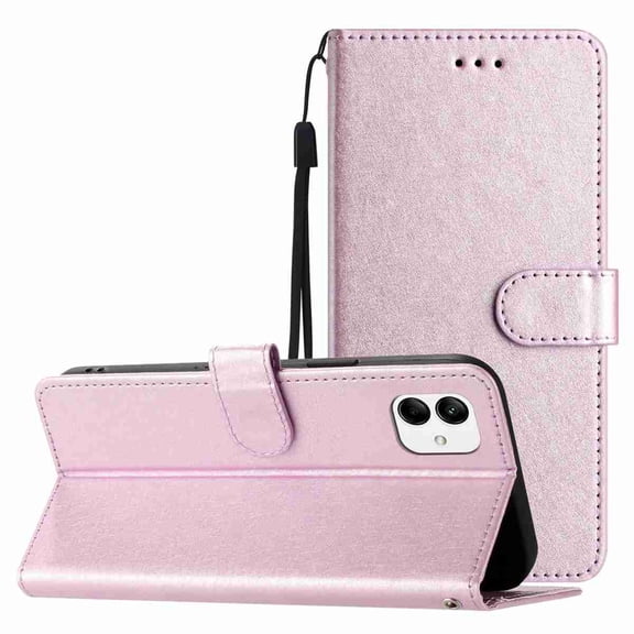for Samsung Galaxy A05 Wallet Case, Faux Leather Flip Folio Phone Cover with Card Slots Kickstand Magnetic Clasp Wrist Strap Slim Lightweight Shockproof Protective Phone Case, Purple