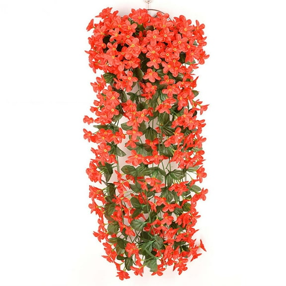 Anuirheih 2Pcs Artificial Hanging Flowers for Outdoor, Fake Violet Flower Wall Wisteria Basket Hanging Garland Flowers for Home Wedding Yard Garden(Red)