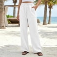 thumbnail image 4 of Horkkom Linen Pants Women Solid Color Elastic Waist Dress Pants Casual Loose Work Pants with Pockets XXL, 4 of 7