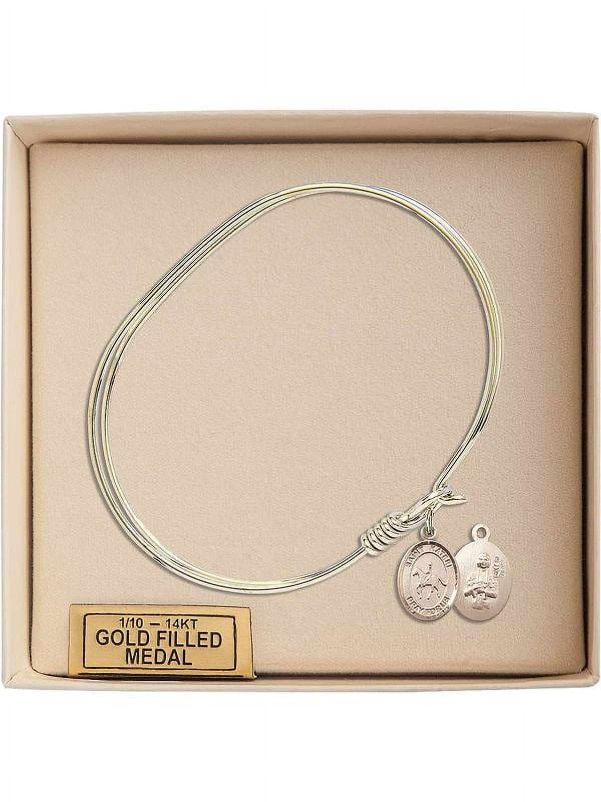 7 inch Oval Eye Hook Bangle Bracelet w/ St. Kateri/Equestrian in Gold-Filled