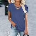 thumbnail image 4 of Women’s Petal Sleeve Tops Fashion Crossover Strappy Loose T-Shirt Summer V-Neck Pullover Tee,Blue,XXL, 4 of 7