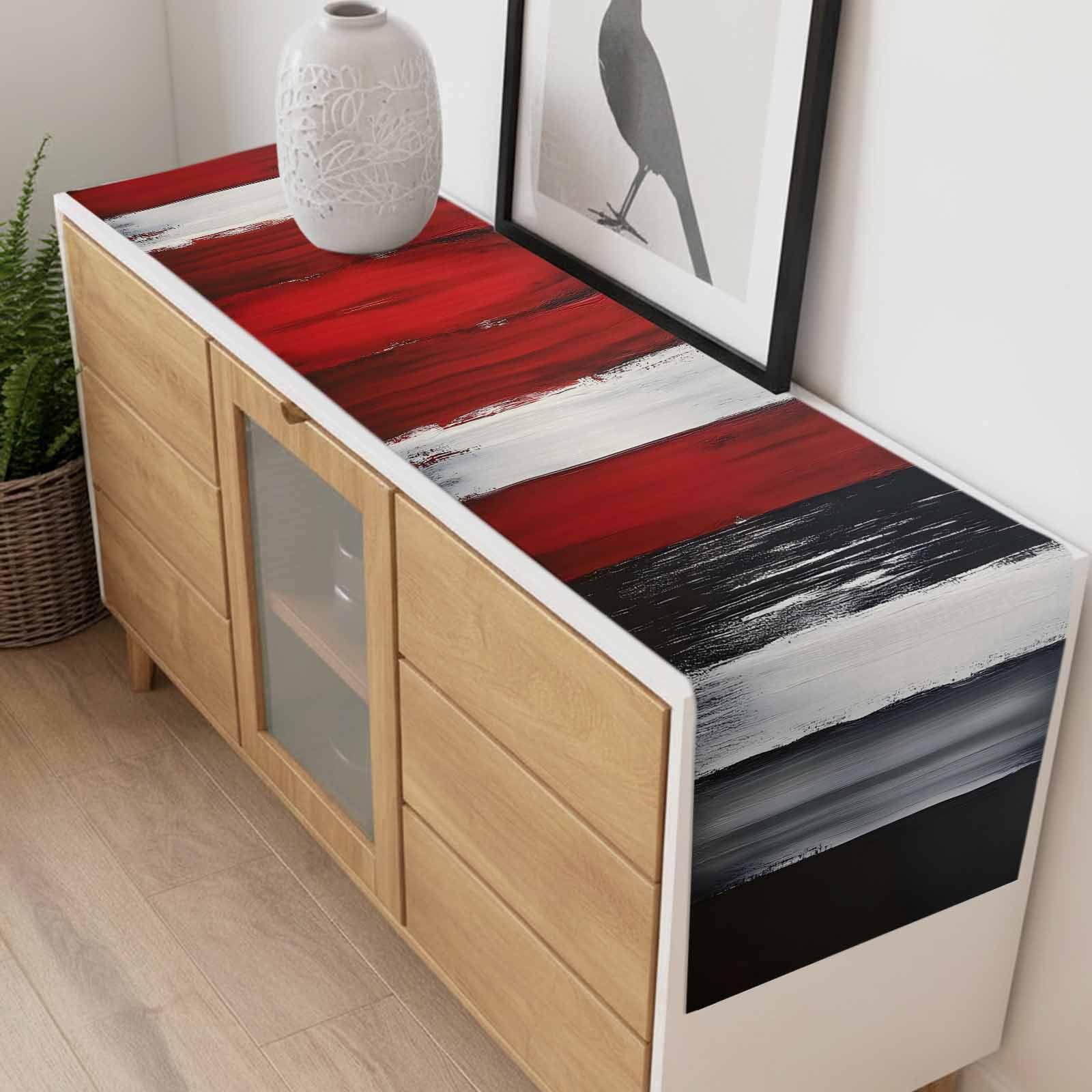 Black And Red Strip Table Runner 13x90 inch Classic Modern Art Cotton Linen Dining Table Runner Ideal for Dresser Kitchen Coffee Tables - Machine Washable