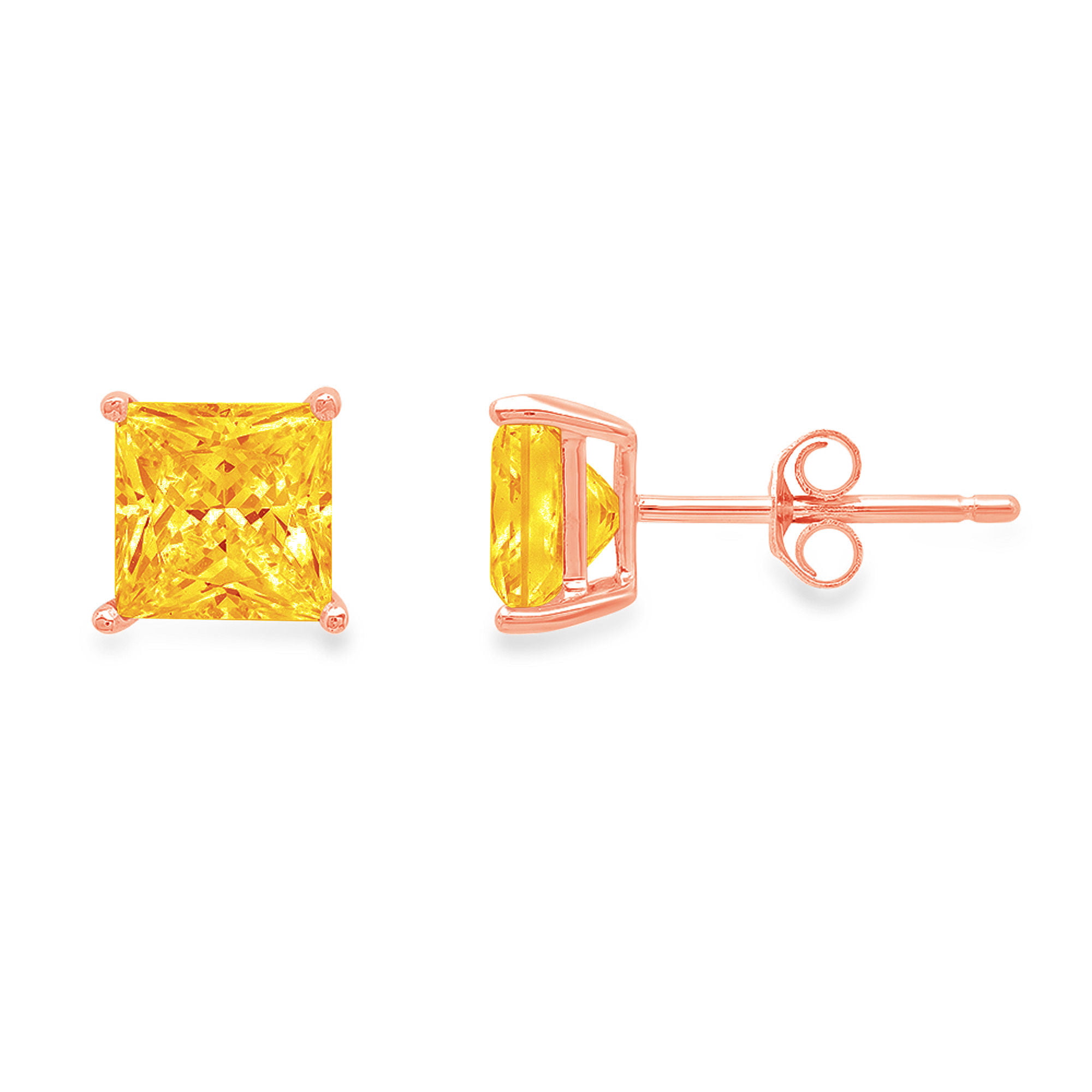 Details about   1CT Emerald Cut Designer Studs Natural Citrine 18k Pink Gold Earrings Push back 