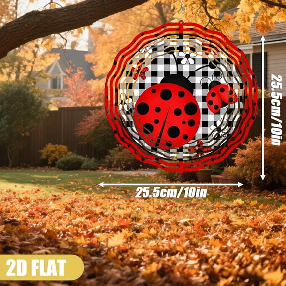 HELLOYOUNG Red Ladybug Wind Chimes, Heavy Iron Rotating Checkerboard Decor, No Battery Needed Indoor Outdoor Hanging, Valentine Halloween Easter Garden Christmas Gift