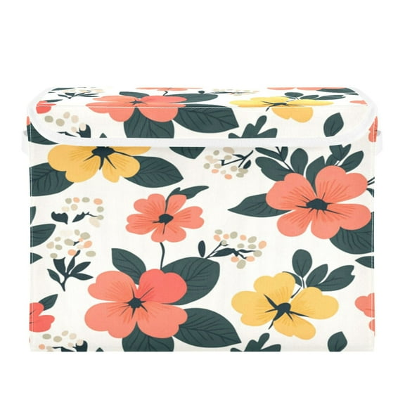 Storage Box With Lid 16.5x12.6x11.8In Foldable Stacked Household Storage Box Pretty Flowers Seamless