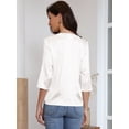 thumbnail image 3 of DARING DIVA Women's Satin Blouse Split V Neck 3/4 Sleeve Button Down Shirt XS White, 3 of 6