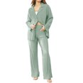 thumbnail image 3 of Franhais Women 2 Piece Loungewear Sets Long Sleeve Shirts Tops and Loose Wide-Leg Pants, 3 of 9