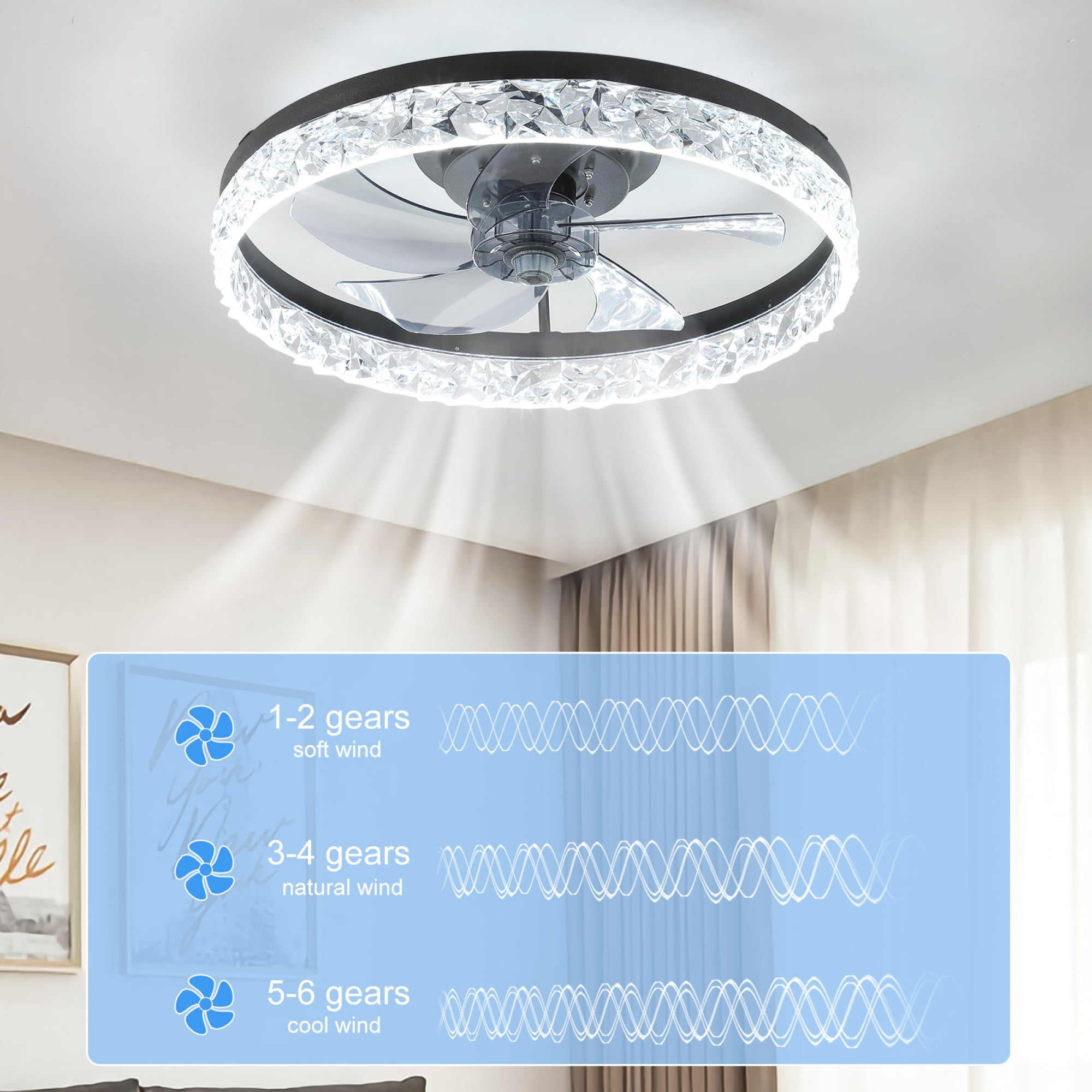 Leumius 20" Modern Ceiling Fan with Lights and Remote Dimmable Low Profile Ceiling Fans Flush Mount Led Ceiling Fan with Light for Bedroom Living Room Kitchen