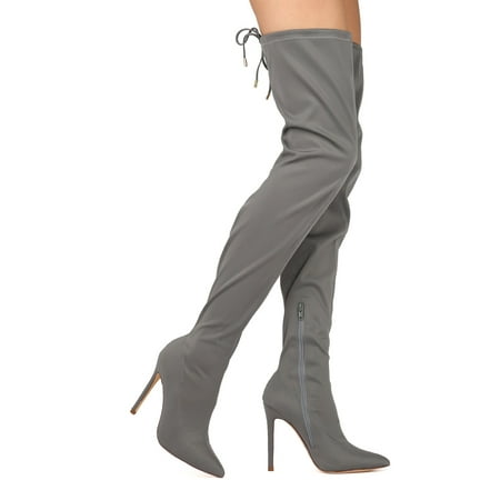 

New Women Liliana Gisele-50A Thigh High Pointy Stretchy Drawstring Stiletto Boot