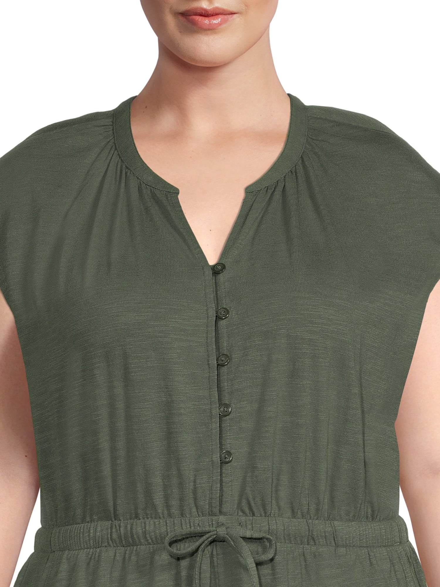 Terra & Sky Women's Plus Size Button-Front Knit Romper, 5" Inseam
