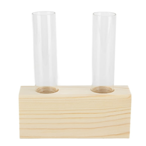 Tube à essai pour plantes - Tube à essai - Vase simple en verre - Décoration en bois - Cadre en bois - Décoration de bureau - Double tube