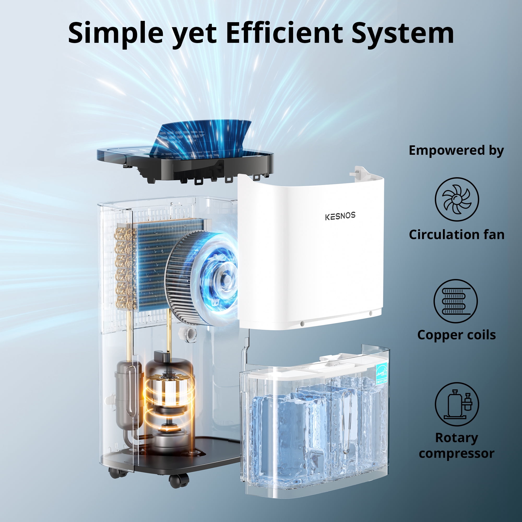 Kesnos 80 Pint Dehumidifier for Home and Basements, DOE 25 PT up to 5000 Sq. Ft, with Bucket, Drain Hose, Portable, Auto Defrost and Self-Drying