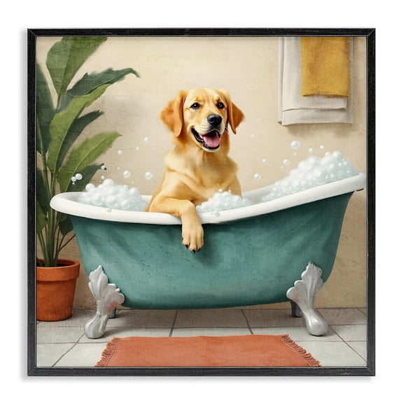 Stupell Industries Bubble Bath Labrador Dog Black Framed Giclee Art, design by Kim Allen