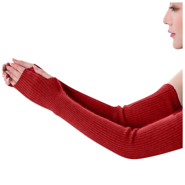 PMVFHDE Gloves For Cold Weather Winter Knitted Long Arm Warmer Fingerless With Thumb Hole