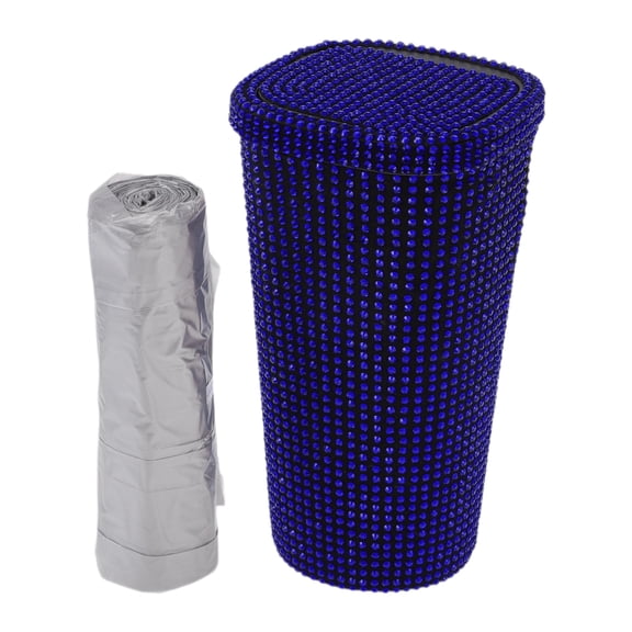 Unique Bargains Auto Car Trash Can Durable Front Seats Trash Bin Blue 1 Pc 3.5" Length 3.5" Width 6.7" Height ABS Rhinestone