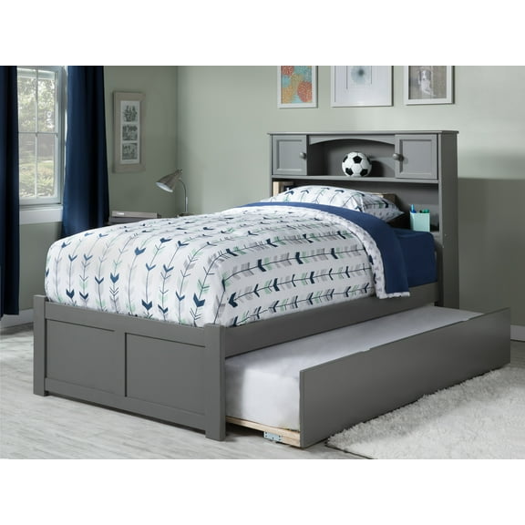 Newport Platform Bed with Flat Panel Foot Board and Twin Size Urban Trundle Bed, Multiple Colors, Multiple Sizes
