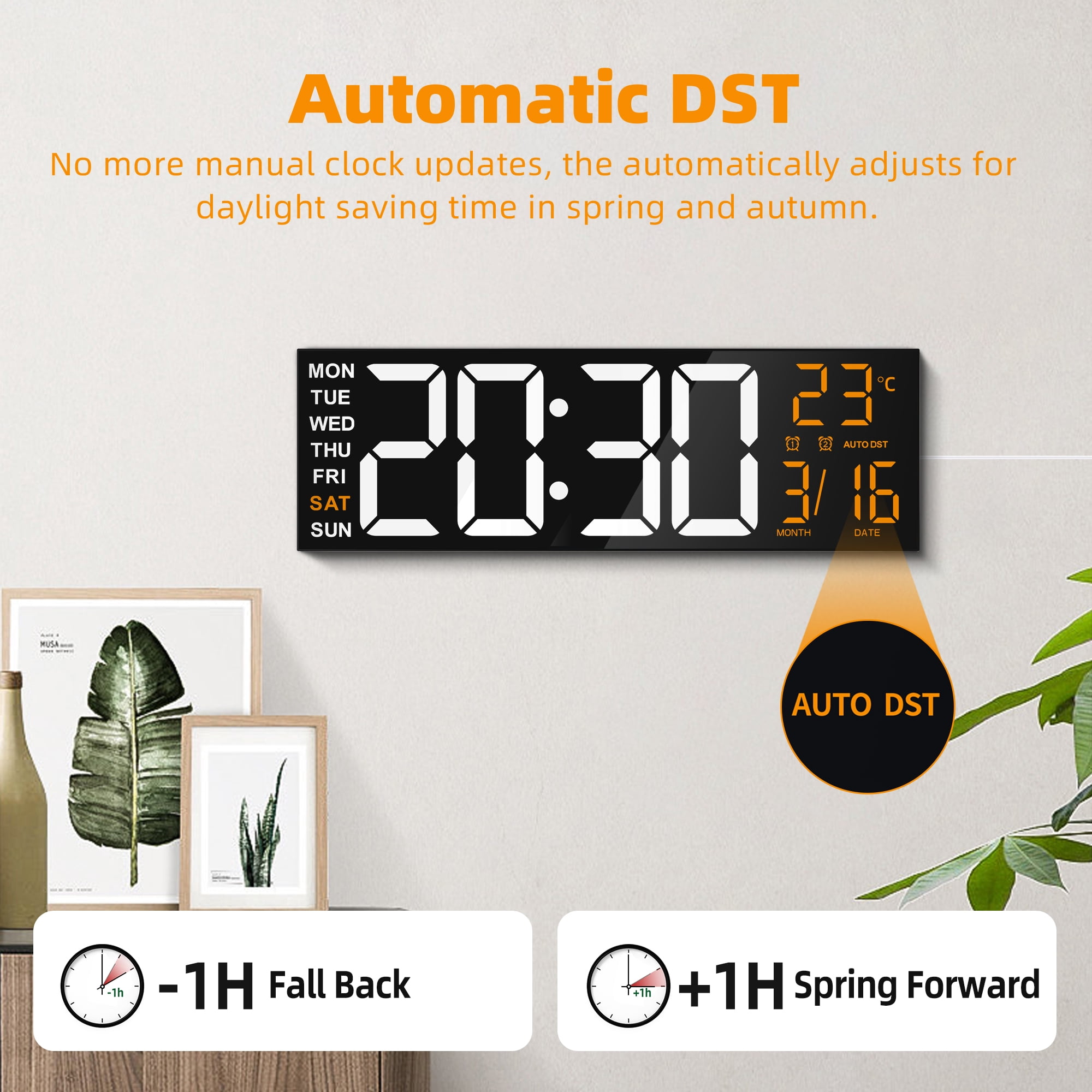 TOYOOSKY 16" Large Digital Wall Clock with 8 RGB Led Display & Remote Control