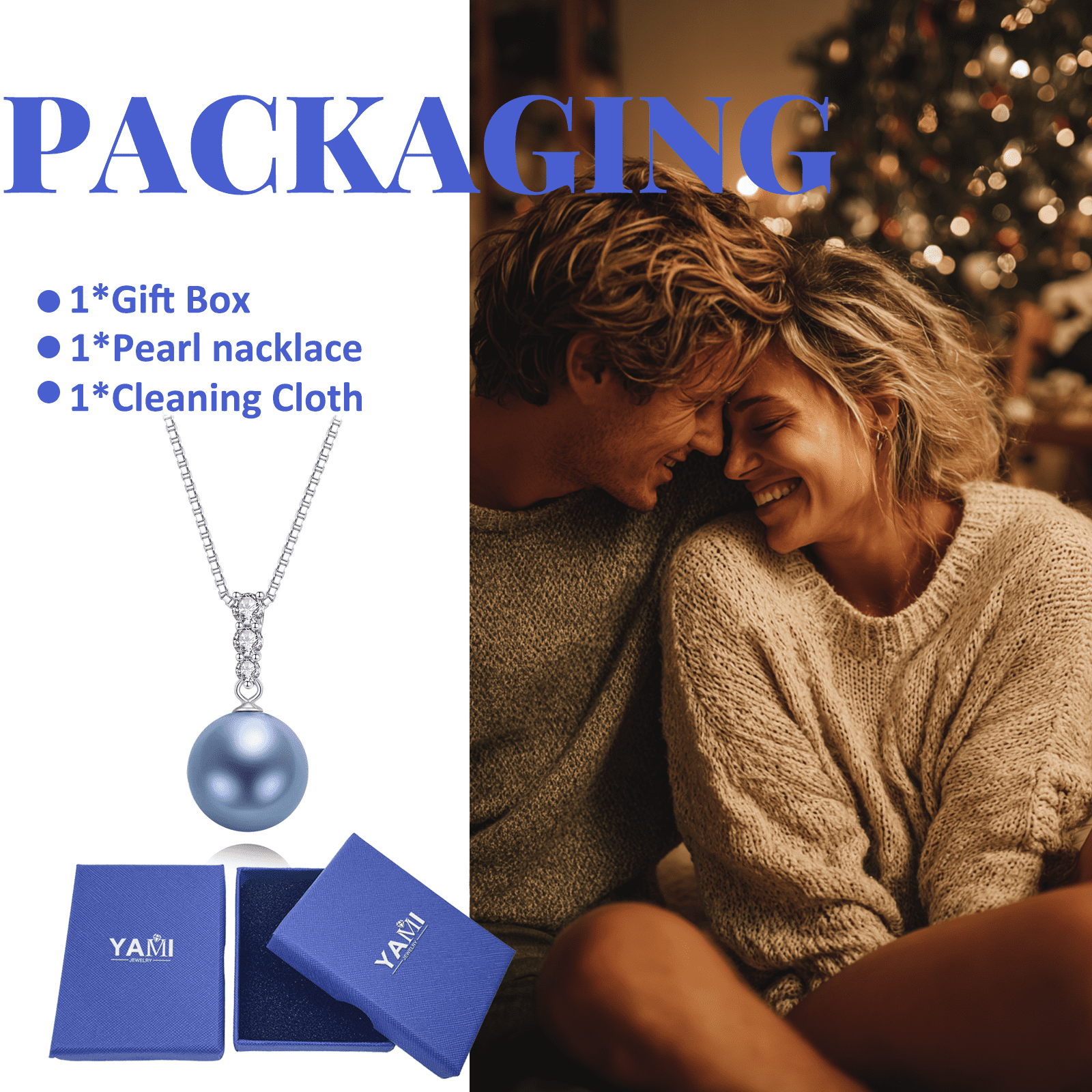 Yami 12-13mm Blue Saltwater Cultured Pearl Necklace Pendant in S925 Sterling Silver 3 CZ  with 18+2in Chain Gifts for Women