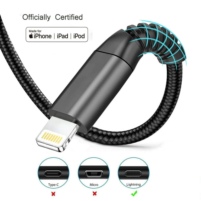 Aioneus iPhone Charger 10FT iPhone Charger Cord Nylon Braided Lightning  Cable USB Fast Charging Cable for iPhone 14/13/12/11/11 Pro/11 Pro Max/X/XS/XR/XS  Max/8/7/6/5S/SE/AirPods/Pro/ iPad, Black 