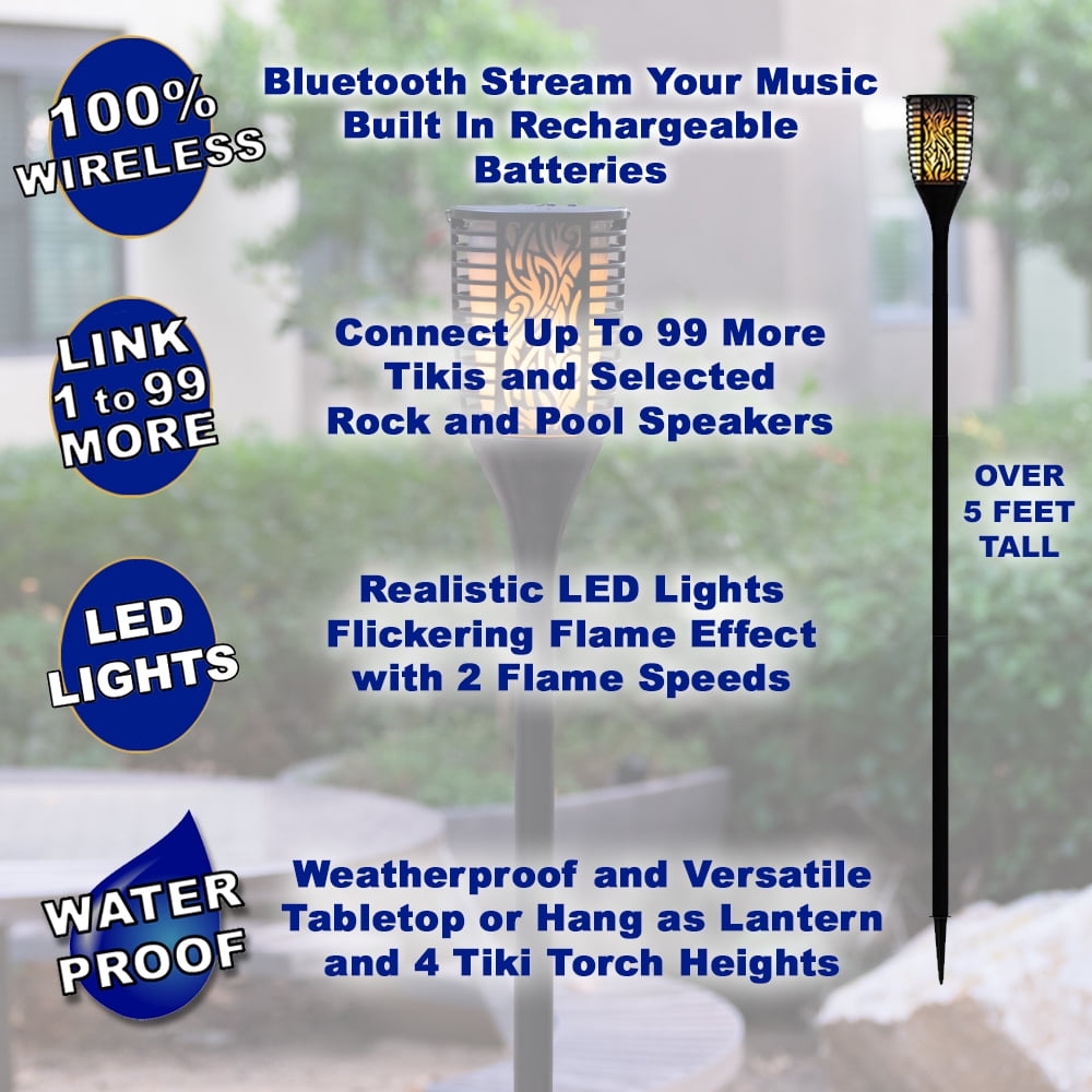 Theater Solutions TT100 Fully Wireless 120 Watt Rechargeable Battery Bluetooth Tiki Torch Speaker 2 Pack Lanterns Link Up To 99 Speakers Wirelessly