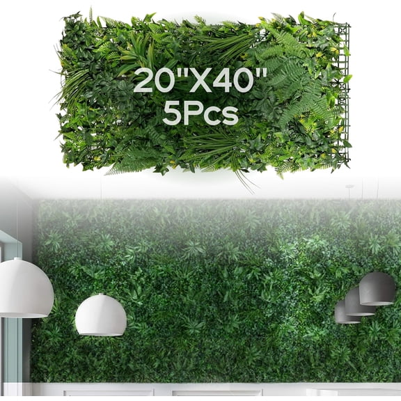 NatraHedge Artificial Rainforest Living Wall Vertical Garden for Outdoor Hedge Installments or Indoor Decor (5 Pack) 28 SQF