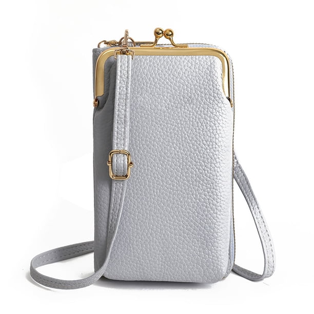 Bolso bandolera pequeño para mujer, monedero para teléfono móvil, cartera, tarjetero, bolsillo de viaje, monedero pequeño para teléfono móvil. Gris claro:;:;