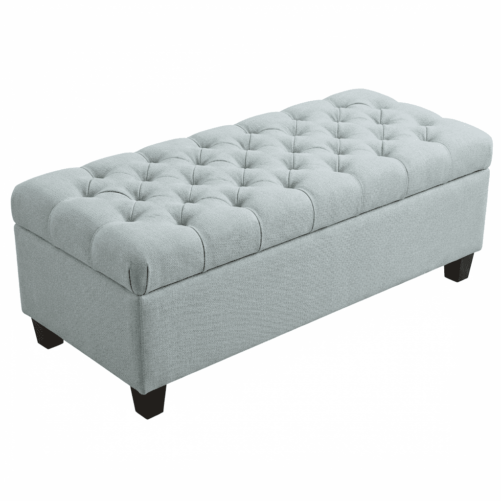 Storage Ottoman Bench, Upholstered Ottoman, Bench with Safety Hinges and Extra Seating, Solid Wood Frame for Living Room, Dining Room, Entryway, Hallway, 50.25 Inch Wide, Baby Blue