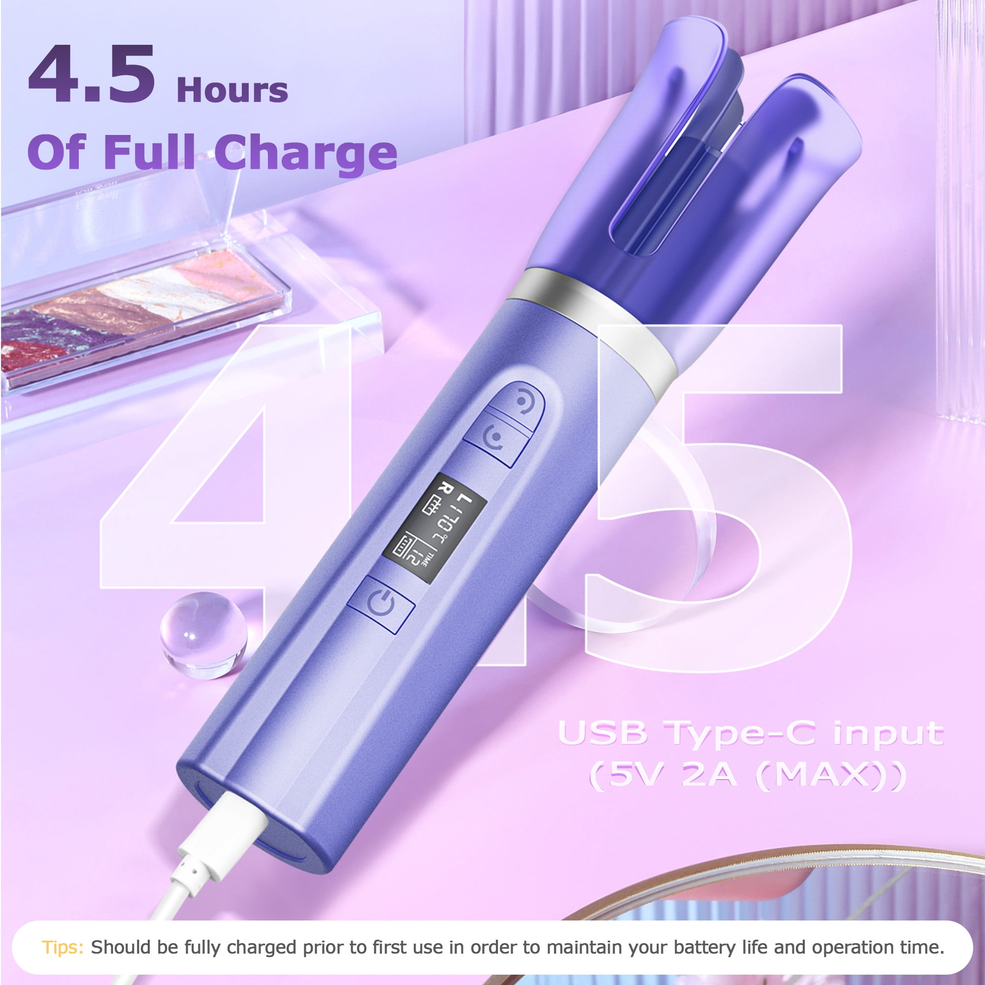 RACCOMB Cordless Automatic Curling Iron 1 inch, Rotating Hair Curler for Medium Hair, Fast Charge