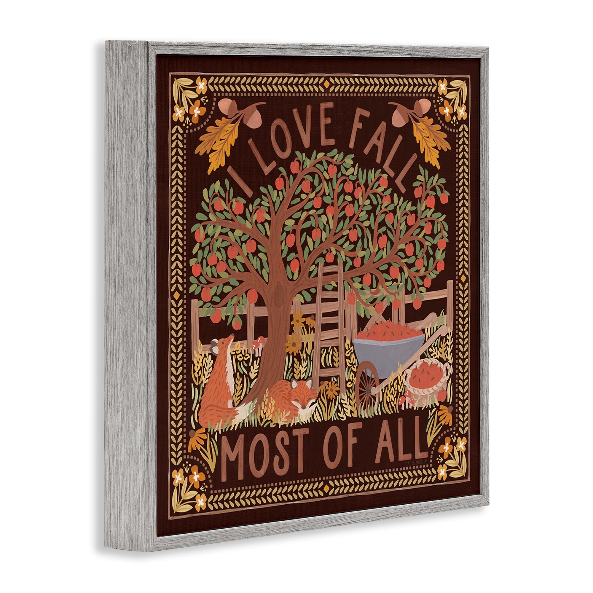 Stupell Industries Love Fall on Brown Landscape Painting Gray Framed Art Print Wall Art, 17 x 17