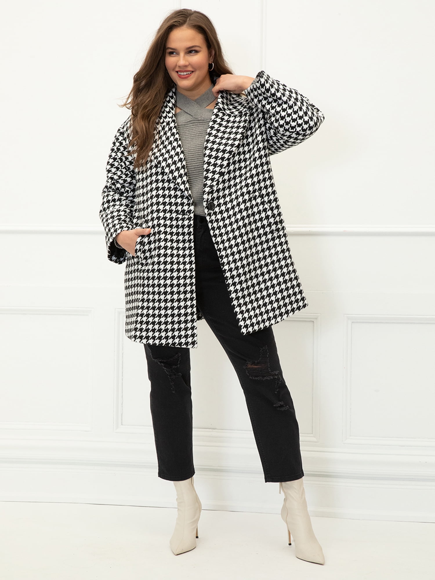 plus size houndstooth coat