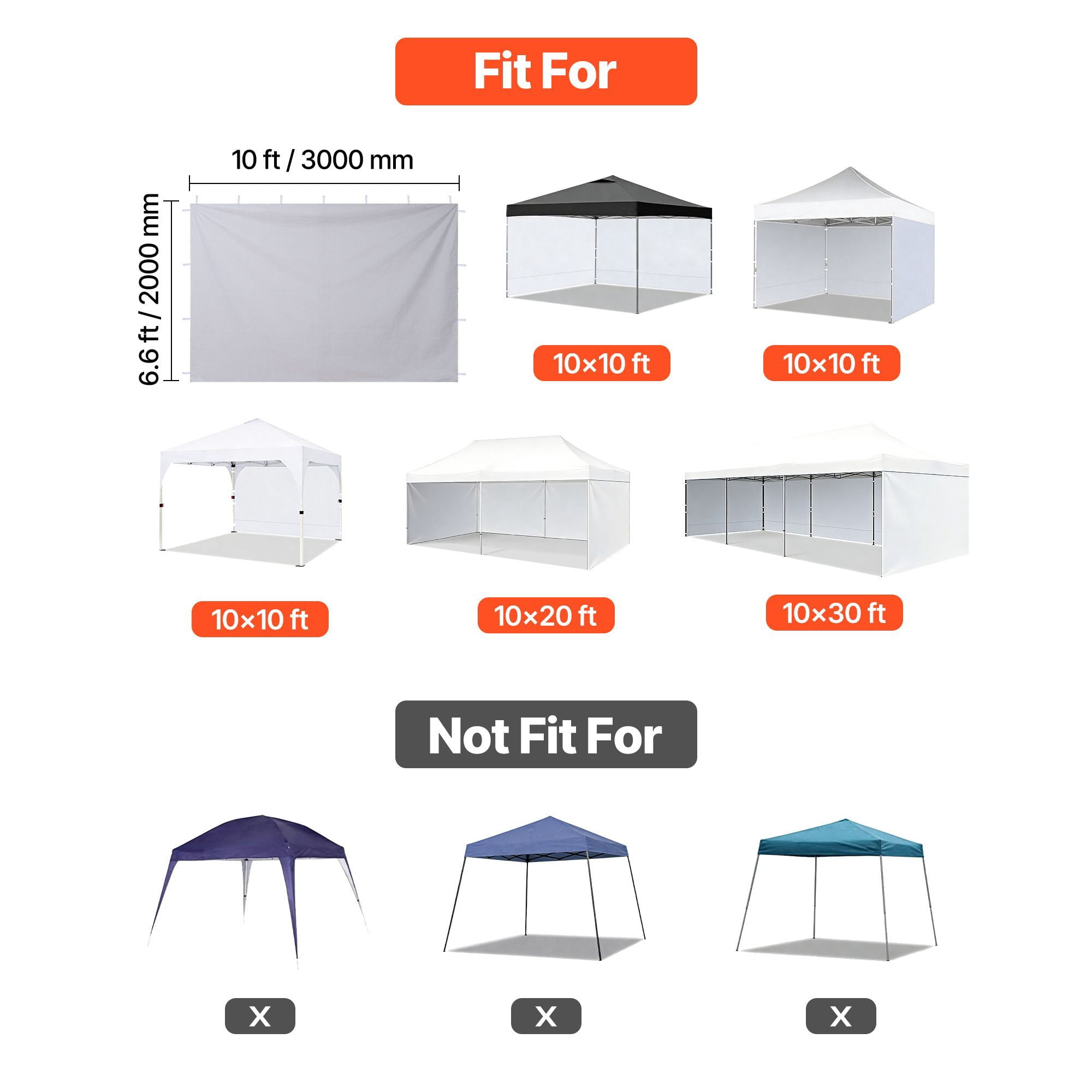 Canopy Sidewalls, Fit for 10 x 10 ft Pop Up Canopy Tent, Tent Side Walls with Waterproof and Sunlight Protection Layer for Outdoor Event Tents, Vendor Booths, Camping (3 Sidewalls Only, White)