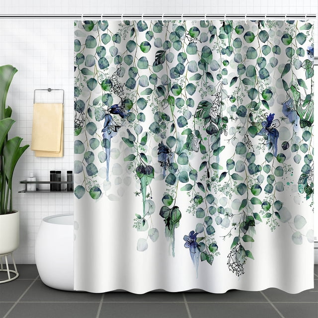 Cortina de baño, cortina de ducha de plantas verdes, impermeable y a prueba de moho, impresión digital 3D, partición de cortina de baño de bosque, no requiere perforación, xtl971, 150*180