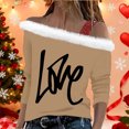 thumbnail image 3 of Uootdi Off The Shoulder Long Sleeve Shirts for Women FuzzyTrim Collar Love Heart Print Graphic Sweatshirt Casual Holiday Tops Gift, 3 of 7