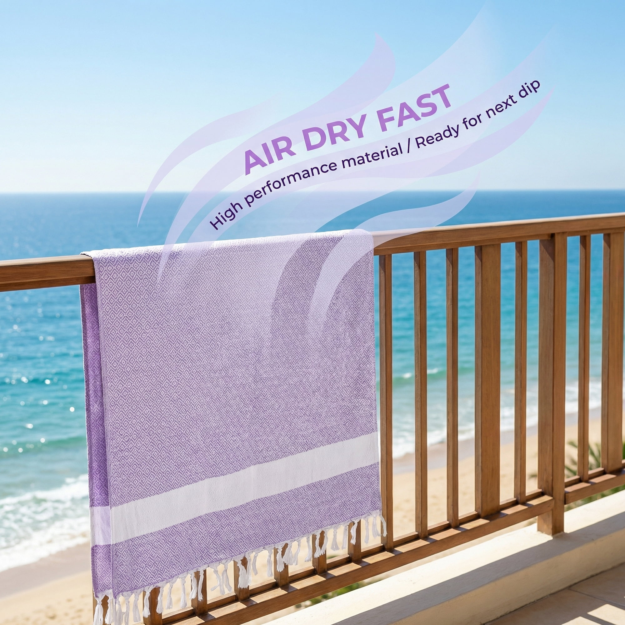 Unique Bargains 2 Pack Geometric Turkish Beach Sandproof Towel Light Purple/Yellow 71"x40"
