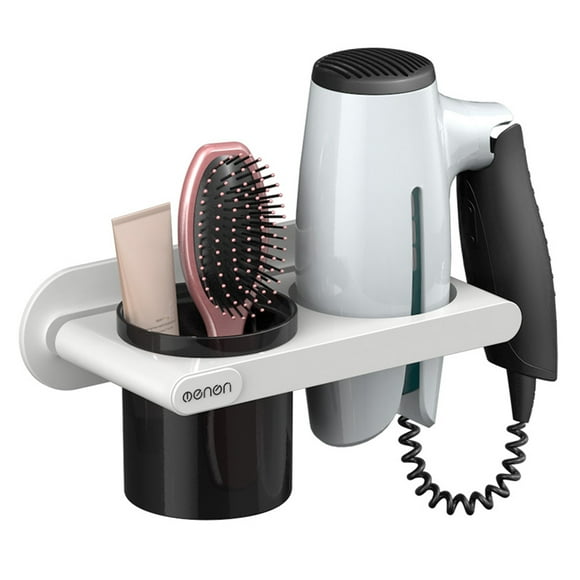 Menen Porte-Sèche-Cheveux Mural Sèche-Cheveux Suspendu avec Porte-Gobelet pour Salle de Bain Salon de Coiffure Toilette