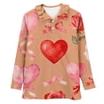 thumbnail image 6 of Gkeoshab 2026 Women's Valentine's Day Ruffle Collar Shirt Cool Silk Cotton Heart Print Blouse for Work & Life Top Brown XXL, 6 of 7