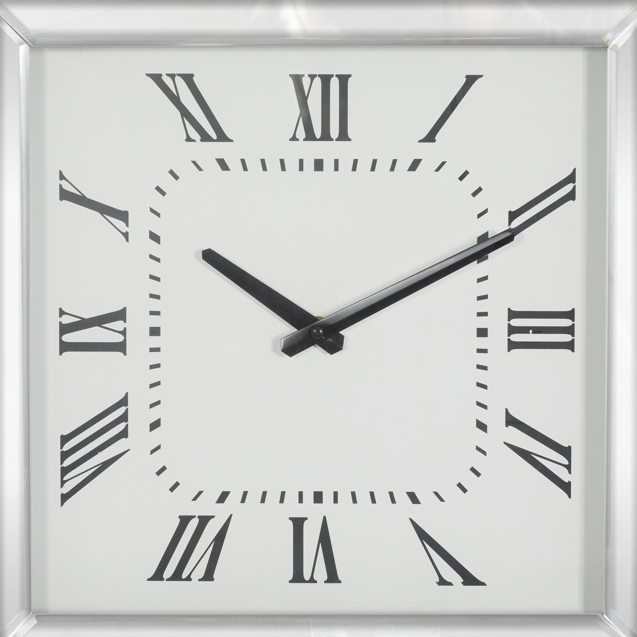 DecMode 2" Silver Wooden Mirrored Wall Clock with Floating Crystals