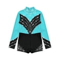 thumbnail image 3 of IEFIEL Girls Long Sleeve Rhinestones Bodysuit Gymnastics Ballet Dance Leotard Figure Ice Skating Boxer Jumpsuit Blue Green 6, 3 of 5