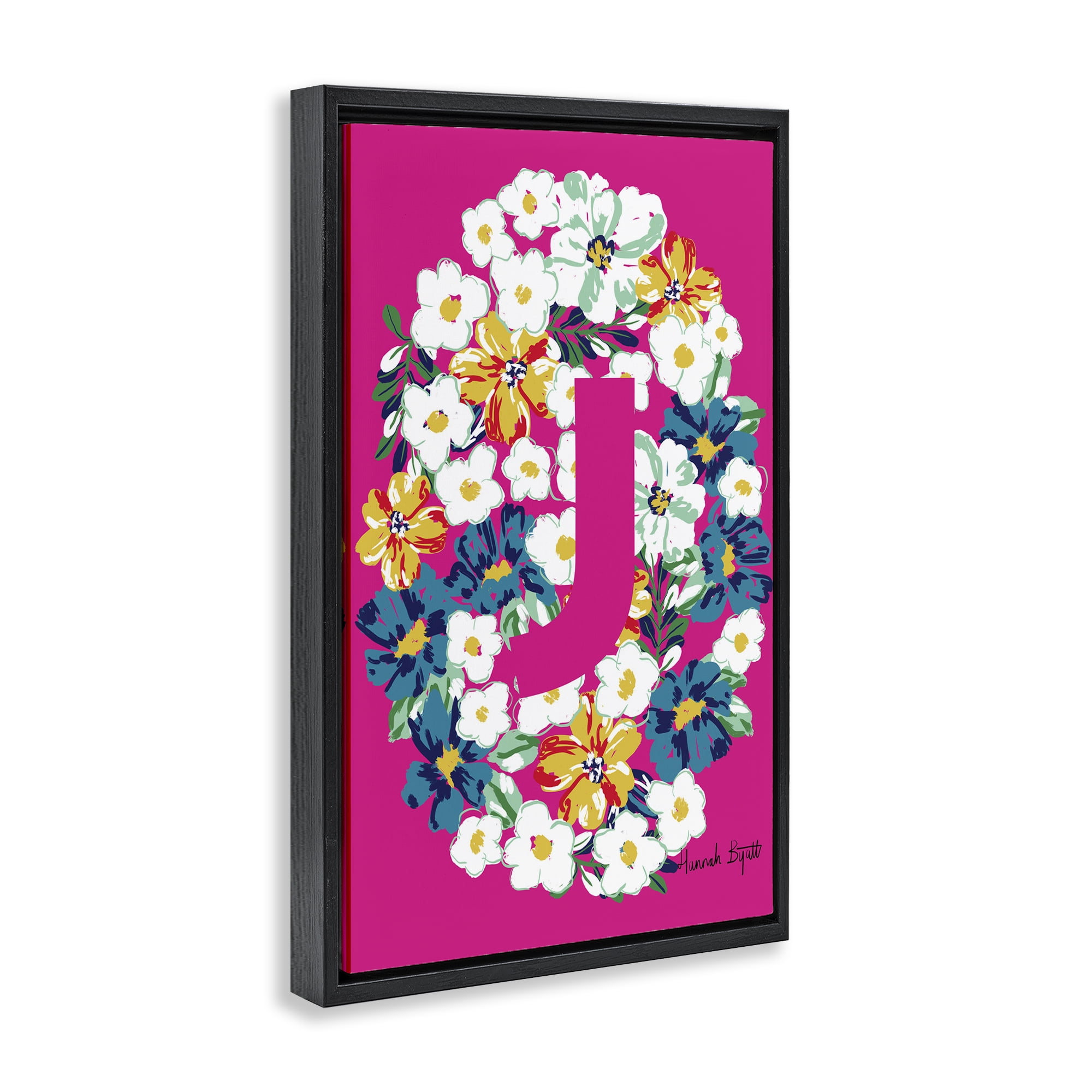 Stupell Industries Floral Bloom Letter J Botanical & Floral Painting Black Floater Framed Art Print Wall Art, 17 x 25