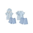 thumbnail image 2 of BemeyourBBs Toddler Terry Cloth Swim Cover Up Baby Boy Girl Swimsuit Trunks and Short Sleeve Plaid Striped Coverup Towel Zipper Hoodies Top Shorts Set Beach Bathing Suit Swimwear, 2 of 9