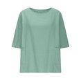 thumbnail image 6 of pstuiky Summer Tops for Women Cotton and Linen Solid Color V-Neck Womens Linen Shirt Casual Loose Fit Short Sleeve Tie Front Basic Tees Mint Green M, 6 of 9