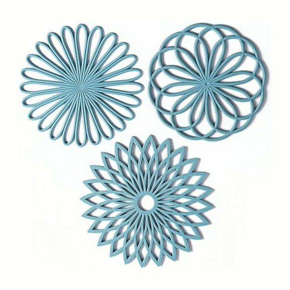 3 Pcs Turquoise Silicone Trivets – 8" Non-Slip Heat Resistant Hot Pad Mats for Kitchen & Dining Table, Countertops